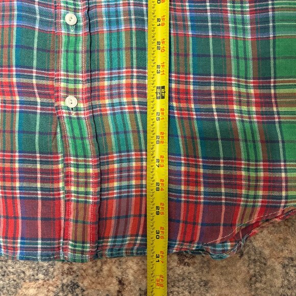 Ralph Lauren Polo Mens Red/Green Plaid Linen Twill Button-Front Shirt XXL/2XL - Picture 9 of 9